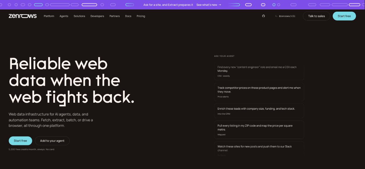 Zenrows homepage