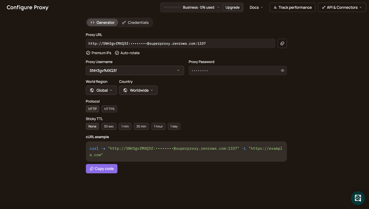 generate residential proxies with zenrows